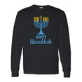 thumbnail image 1 of Inktastic Happy Hanukkah with Blue Menorah Long Sleeve T-Shirt, 1 of 5