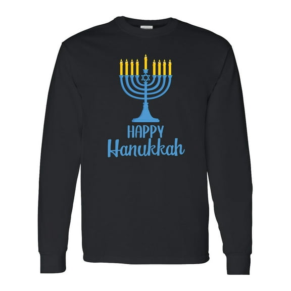 Inktastic Happy Hanukkah with Blue Menorah Long Sleeve T-Shirt