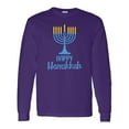thumbnail image 1 of Inktastic Happy Hanukkah with Blue Menorah Long Sleeve T-Shirt, 1 of 5