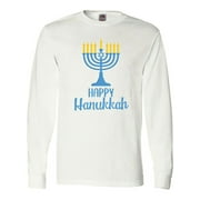 Inktastic Happy Hanukkah with Blue Menorah Long Sleeve T-Shirt