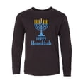 thumbnail image 1 of Inktastic Happy Hanukkah with Blue Menorah Long Sleeve Youth T-Shirt, 1 of 5