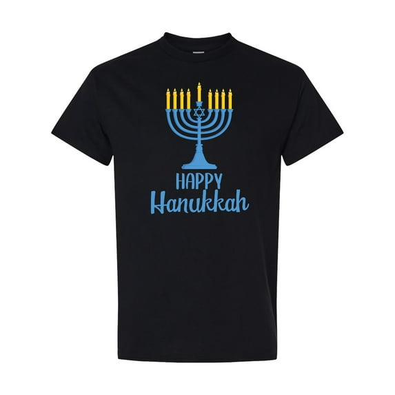 Inktastic Happy Hanukkah with Blue Menorah T-Shirt
