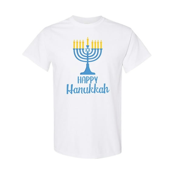 Inktastic Happy Hanukkah with Blue Menorah T-Shirt