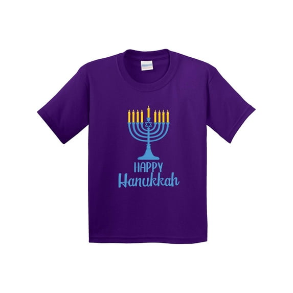 Inktastic Happy Hanukkah with Blue Menorah Youth T-Shirt