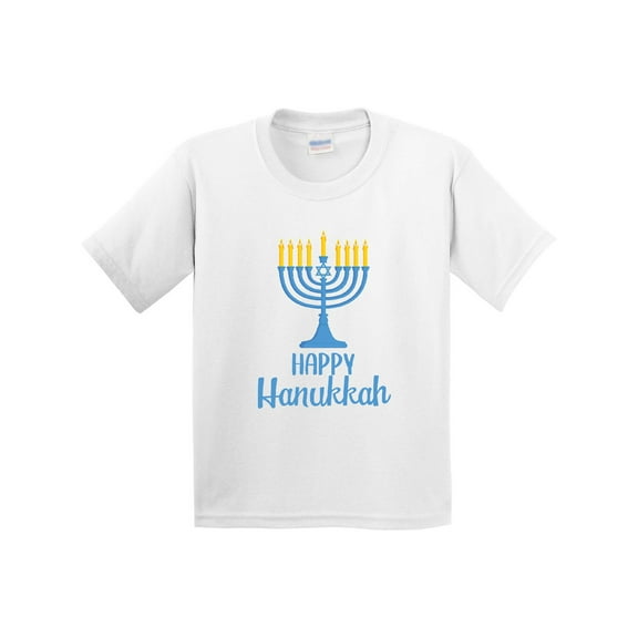 Inktastic Happy Hanukkah with Blue Menorah Youth T-Shirt