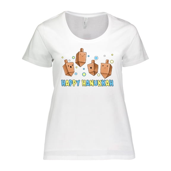 Inktastic Happy Hanukkah with Cute Dreidels Women's Plus Size T-Shirt