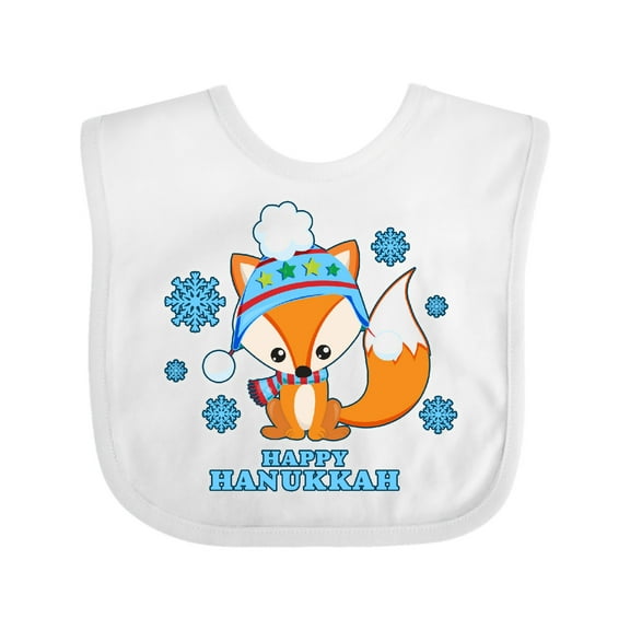 Inktastic Happy Hanukkah with Fox and Snowflakes Boys or Girls Baby Bib