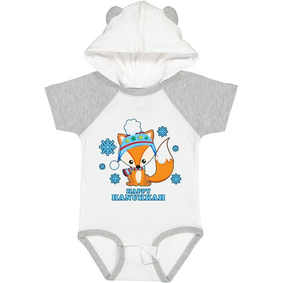 Inktastic Happy Hanukkah with Fox and Snowflakes Boys or Girls Baby Bodysuit