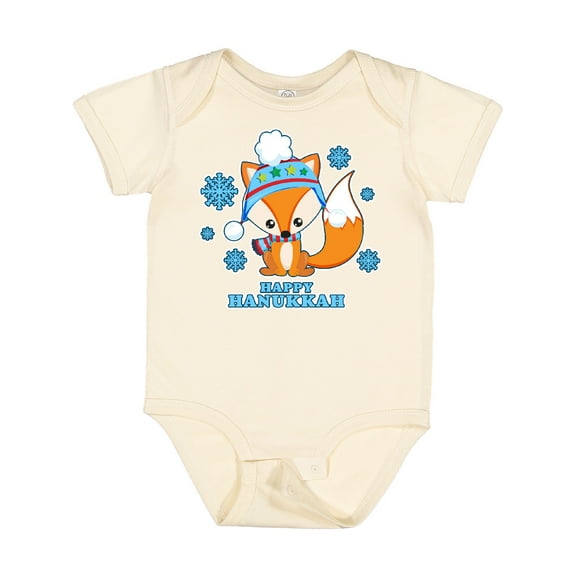 Inktastic Happy Hanukkah with Fox and Snowflakes Boys or Girls Baby Bodysuit