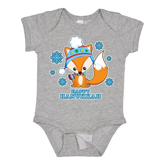 Inktastic Happy Hanukkah with Fox and Snowflakes Boys or Girls Baby Bodysuit