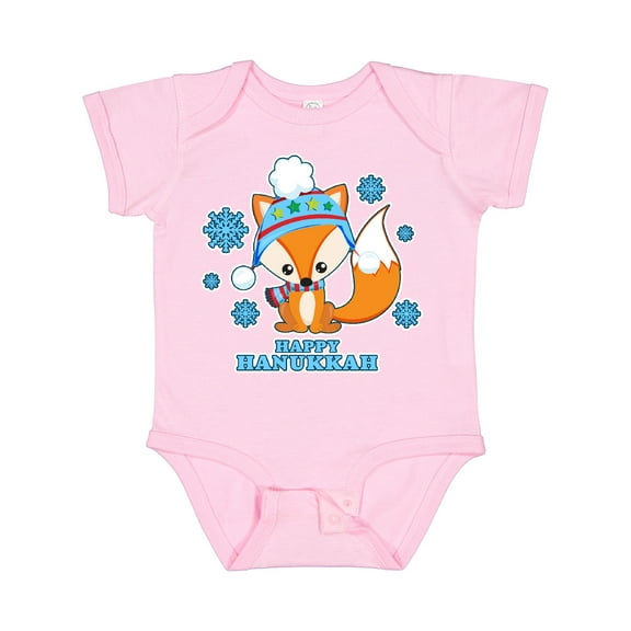 Inktastic Happy Hanukkah with Fox and Snowflakes Boys or Girls Baby Bodysuit