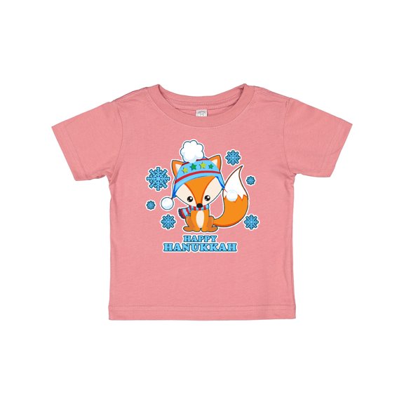 Inktastic Happy Hanukkah with Fox and Snowflakes Boys or Girls Baby T-Shirt