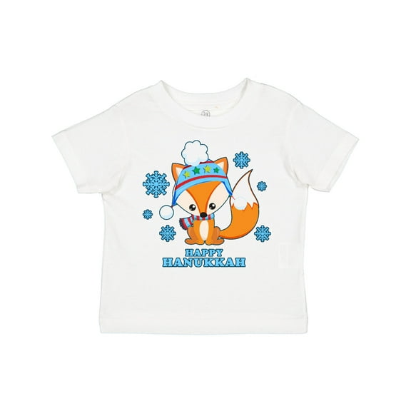 Inktastic Happy Hanukkah with Fox and Snowflakes Boys or Girls Toddler T-Shirt