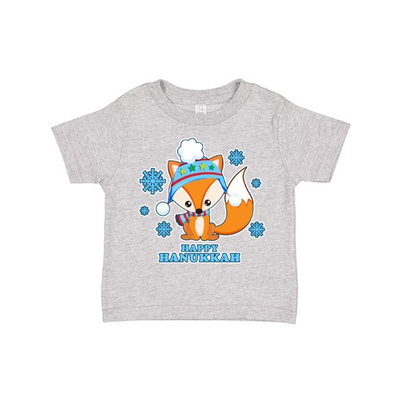 Inktastic Happy Hanukkah with Fox and Snowflakes Boys or Girls Toddler T-Shirt