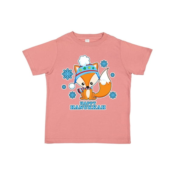 Inktastic Happy Hanukkah with Fox and Snowflakes Boys or Girls Toddler T-Shirt