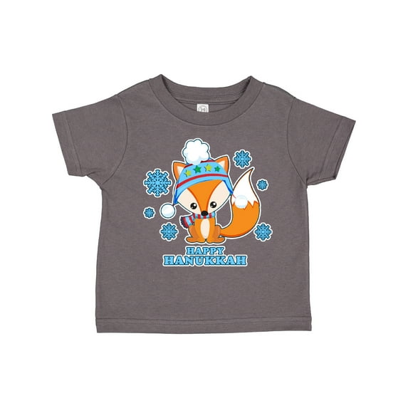 Inktastic Happy Hanukkah with Fox and Snowflakes Boys or Girls Toddler T-Shirt