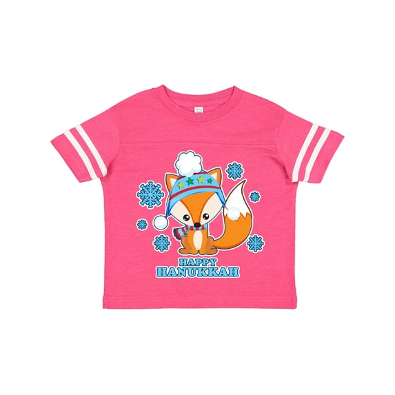 Inktastic Happy Hanukkah with Fox and Snowflakes Boys or Girls Toddler T-Shirt