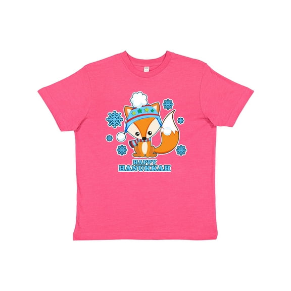 Inktastic Happy Hanukkah with Fox and Snowflakes Youth T-Shirt