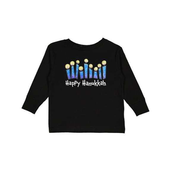 Inktastic Happy Hanukkah with Lit Candles Boys or Girls Long Sleeve Toddler T-Shirt