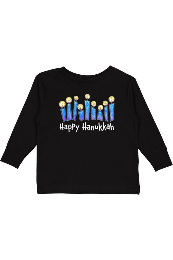 Happy Hanukkah with Lit Candles Boys or Girls Long Sleeve Toddler T-Shirt