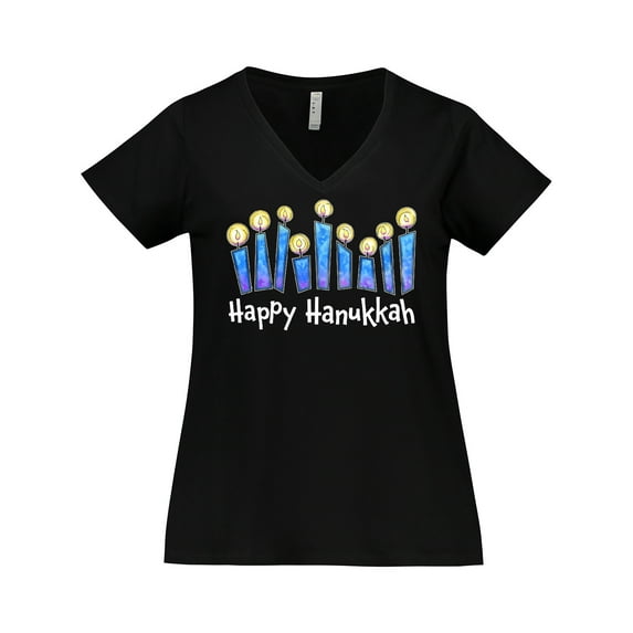 Inktastic Happy Hanukkah with Lit Candles Women's Plus Size V-Neck T-Shirt