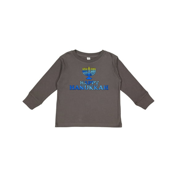 Inktastic Happy Hanukkah with Menorah Boys or Girls Long Sleeve Toddler T-Shirt