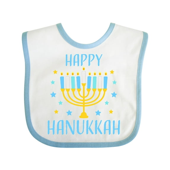 Inktastic Happy Hanukkah with Menorah and Stars Boys or Girls Baby Bib