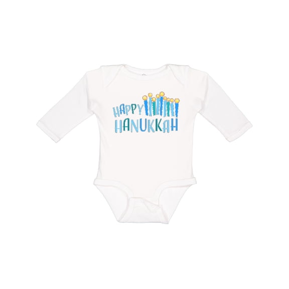 Inktastic Happy Hanukkah with candles Boys or Girls Long Sleeve Baby Bodysuit