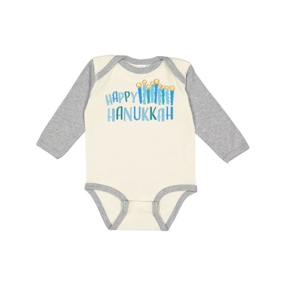 Inktastic Happy Hanukkah with candles Boys or Girls Long Sleeve Baby Bodysuit