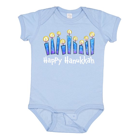 Inktastic Happy Hanukkah with lit candles Boys or Girls Baby Bodysuit