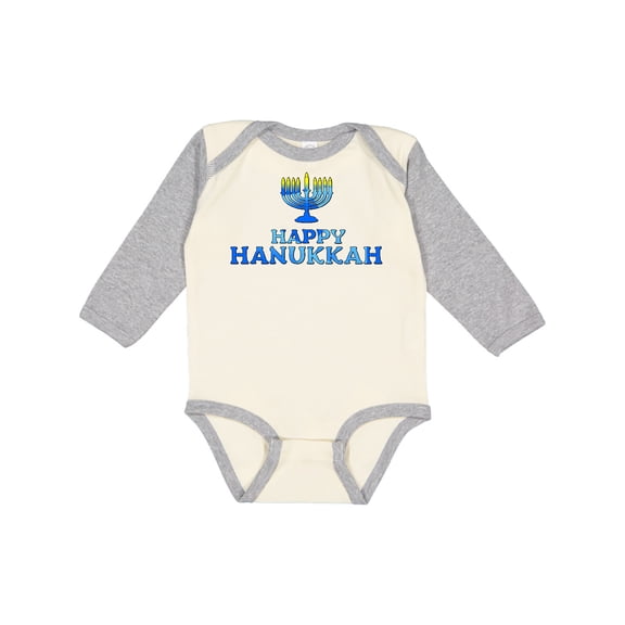 Inktastic Happy Hanukkah with menorah Boys or Girls Long Sleeve Baby Bodysuit