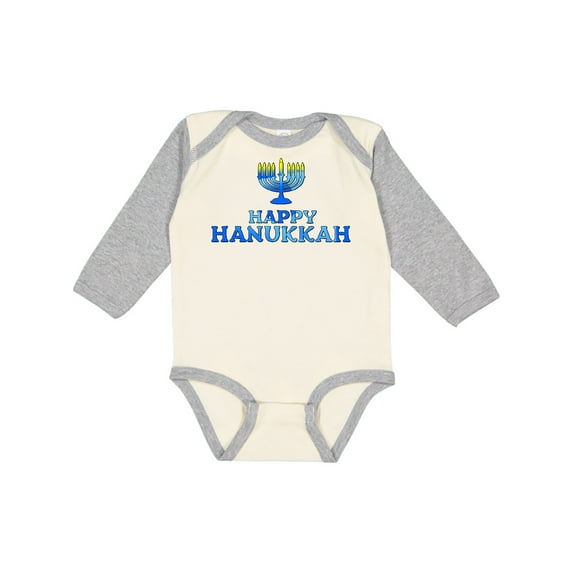 Inktastic Happy Hanukkah with menorah Boys or Girls Long Sleeve Baby Bodysuit
