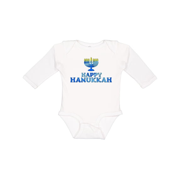 Inktastic Happy Hanukkah with menorah Boys or Girls Long Sleeve Baby Bodysuit
