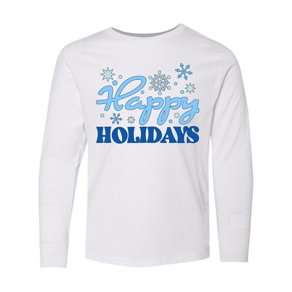 Inktastic Happy Holidays Blue Snowflakes Long Sleeve Youth T-Shirt