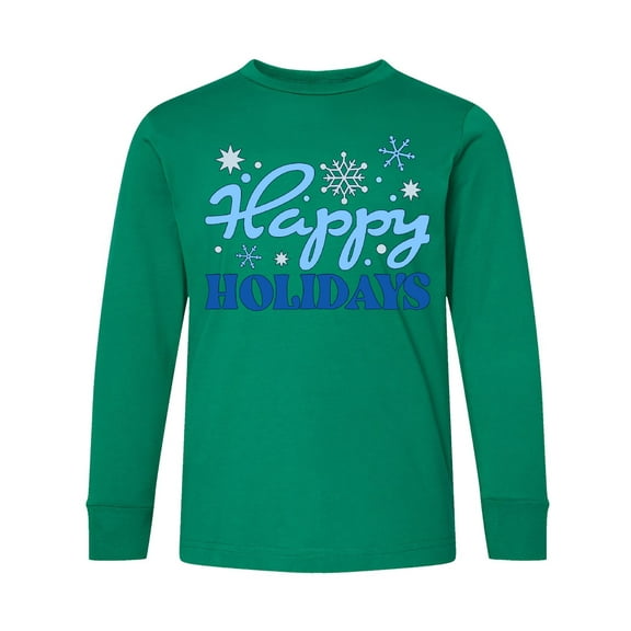 Inktastic Happy Holidays Blue Snowflakes Long Sleeve Youth T-Shirt
