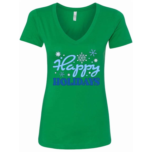 Inktastic Happy Holidays Blue Snowflakes Women's V-Neck T-Shirt