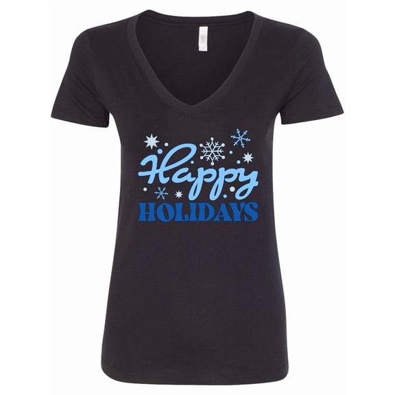 Inktastic Happy Holidays Blue Snowflakes Women's V-Neck T-Shirt