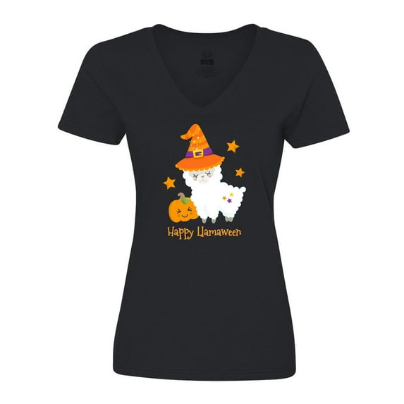 Inktastic Happy LLamaween Women's V-Neck T-Shirt