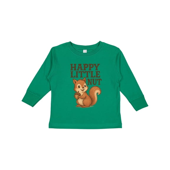 Inktastic Happy Little Nut Squirrel Cartoon Cute Graphic Boys or Girls Long Sleeve Toddler T-Shirt
