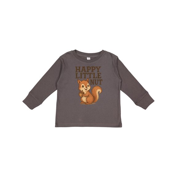 Inktastic Happy Little Nut Squirrel Cartoon Cute Graphic Boys or Girls Long Sleeve Toddler T-Shirt