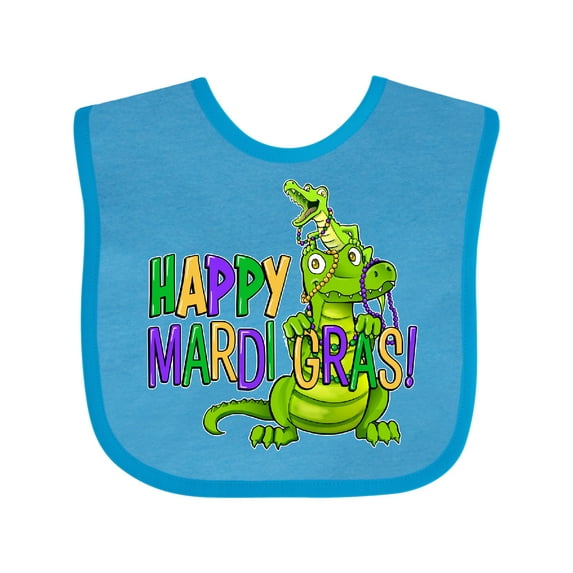 Inktastic Happy Mardi Gras Big and Little Alligators with Beads Boys or Girls Baby Bib