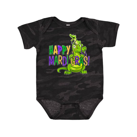 Inktastic Happy Mardi Gras Big and Little Alligators with Beads Boys or Girls Baby Bodysuit