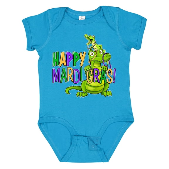 Inktastic Happy Mardi Gras Big and Little Alligators with Beads Boys or Girls Baby Bodysuit