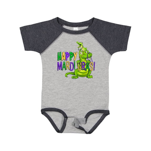 Inktastic Happy Mardi Gras Big and Little Alligators with Beads Boys or Girls Baby Bodysuit