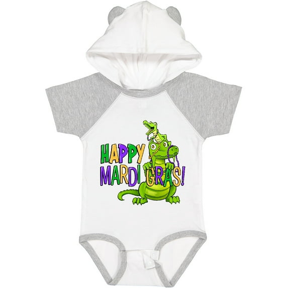 Inktastic Happy Mardi Gras Big and Little Alligators with Beads Boys or Girls Baby Bodysuit
