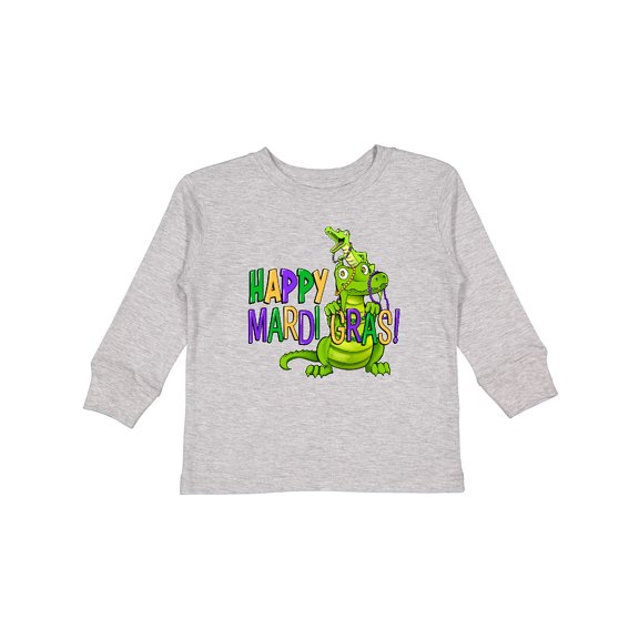 Inktastic Happy Mardi Gras Big and Little Alligators with Beads Boys or Girls Long Sleeve Toddler T-Shirt