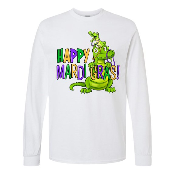 Inktastic Happy Mardi Gras Big and Little Alligators with Beads Long Sleeve T-Shirt