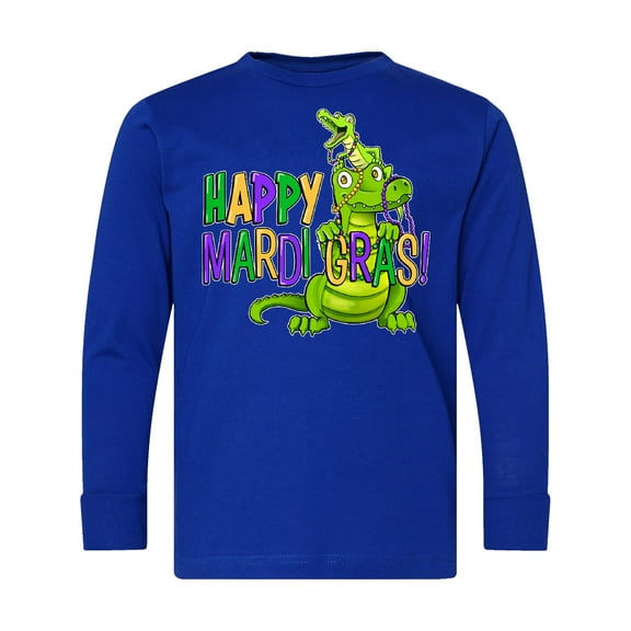 Inktastic Happy Mardi Gras Big and Little Alligators with Beads Long Sleeve Youth T-Shirt
