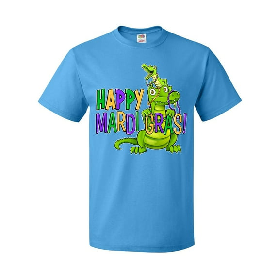 Inktastic Happy Mardi Gras Big and Little Alligators with Beads T-Shirt