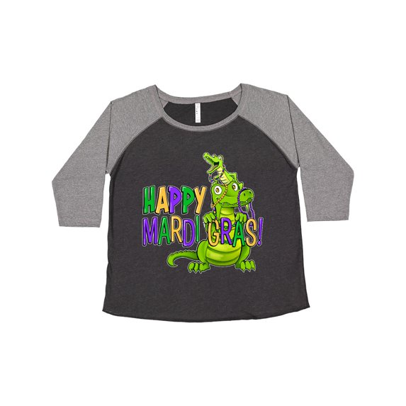Inktastic Happy Mardi Gras Big and Little Alligators with Beads Women's Plus Size T-Shirt